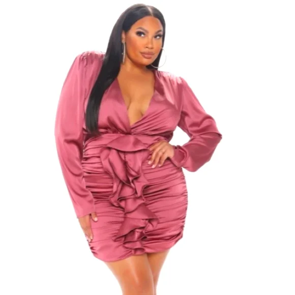 knee length dresses for ladies Women's Plus Size Kimaree Satin Flare Dress -Black main image 0